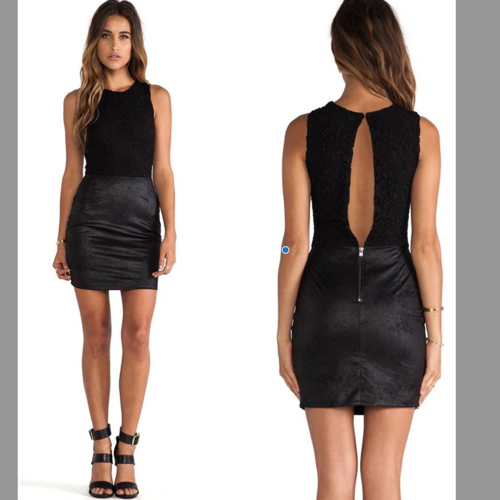 NEW NIGHTCAP Black Vegan Leather Lace Open Back Dress NWOT